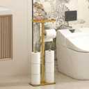 2 x Modern Bathroom Toilet Paper Holder Stand with Storage Shelf, Gold Metal, 23.2 Inch Height, 4-Roll Storage, Freestanding Design