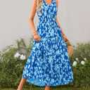 BTFBM Women Summer Dresses Casual Sleeveless Floral Maxi Dresses (Blue, M)