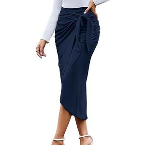 Women Ruched Pencil Skirt High Waist Wrap Tie Front Asymmetrical Long Maxi Skirts Bodycon with Slit (Large, Army Green)