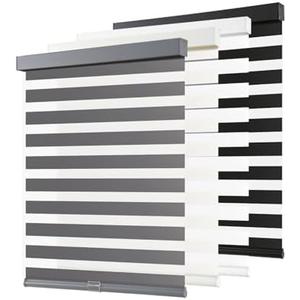 AOSKY Cordless Zebra Blinds for Windows Pull Down Roller Window Shades Dual Layer Light Filtering Privacy for Day and Night, Free-Stop Door Shades for Home Easy to Install (48" W X 72" H, Grey)