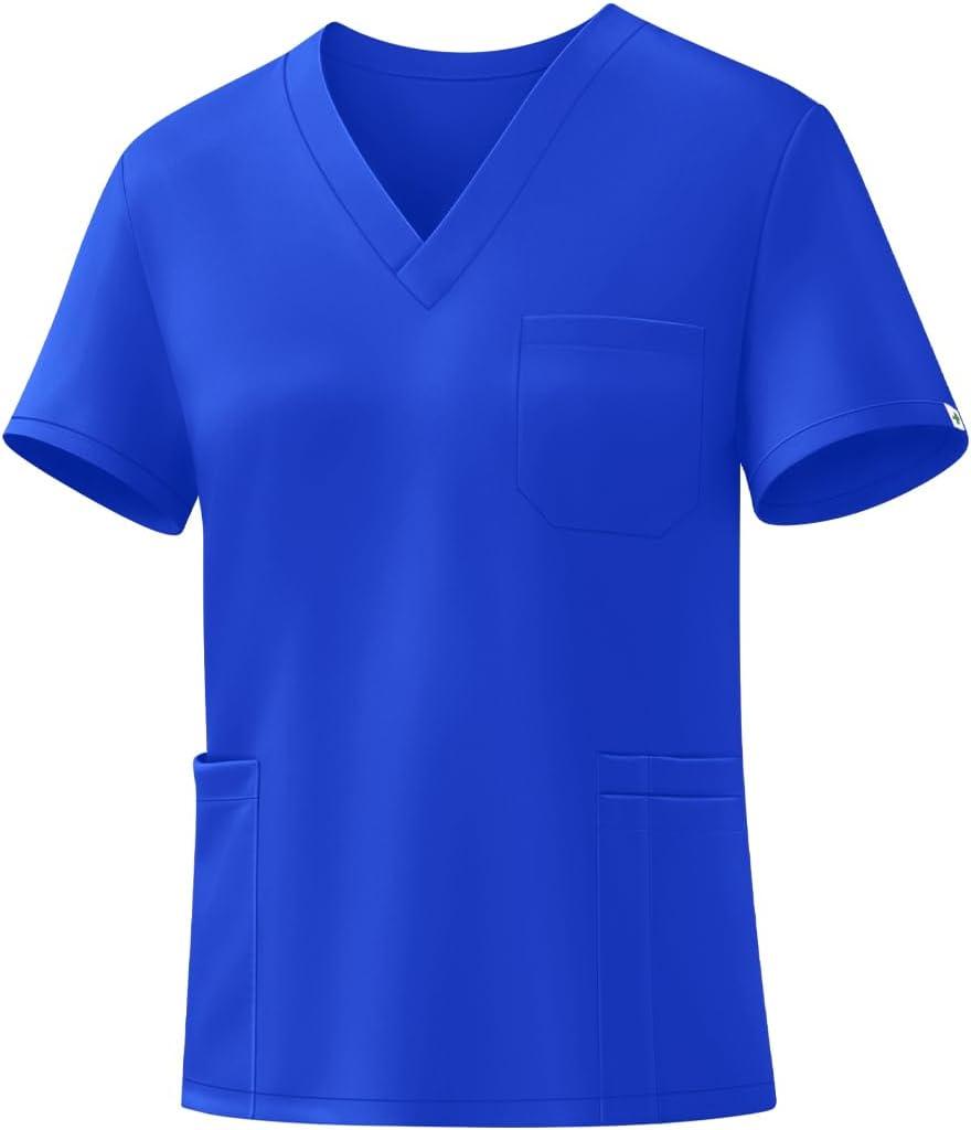 Eadflie V-Neck Scrub Tops Women - Stretchy 3-Pocket Nurse Scrubs with Medical Uniform Fit (Royal Blue/ M)