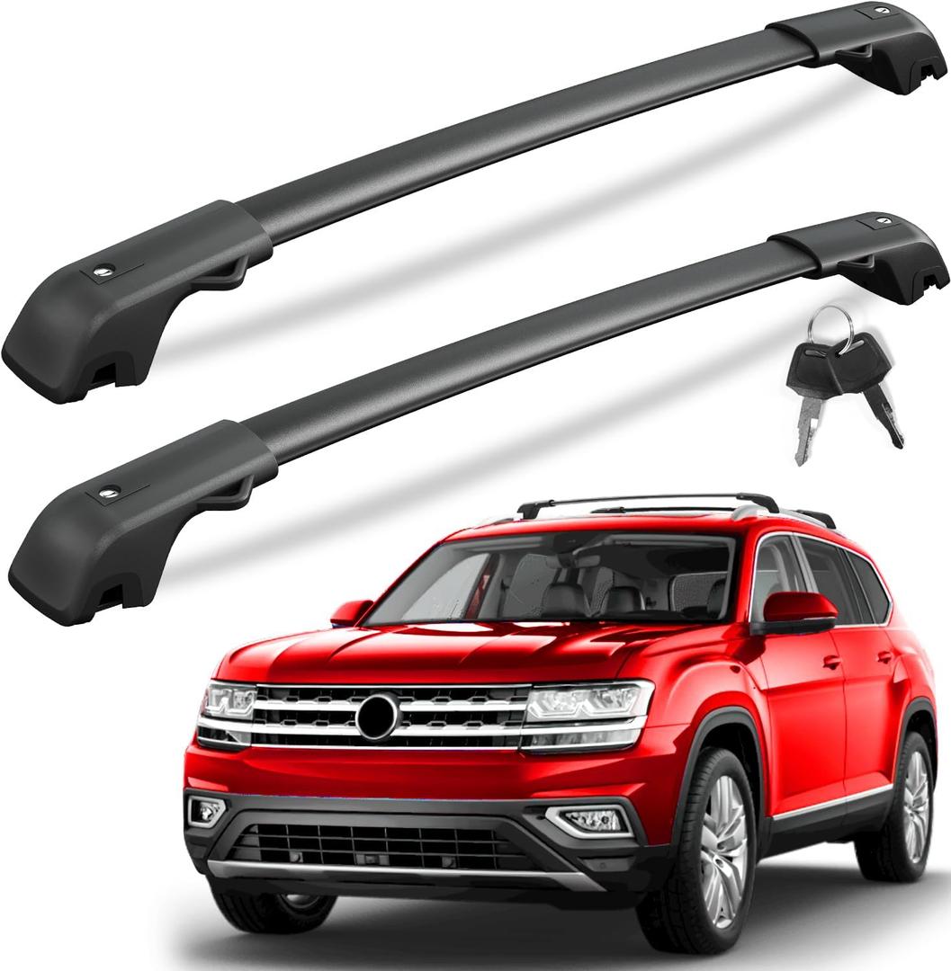 KINGGERI 300lb Lockable Roof Rack Cross Bars Compatible with Volkswagen VW Atlas 2017-2026 with Raised Side Rails(Not For Atlas Cross Sport), Heavy Duty Anti-Theft Aluminum Roof Rails Crossbars Rooftop