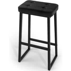 Bar Stool30 Inch Counter Height Bar StoolsModern Leather Barstools with Metal LegCounter Seat with Footrests, Bar Chairs for Kitchen Island/Dining Room in Black