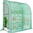 VIVOSUN Lean-to Greenhouse, 6.6 x 3.3 x 6.9 Portable Wall House with Green PE Cover and Shelf for Compact Garden 79x39x83-Inch