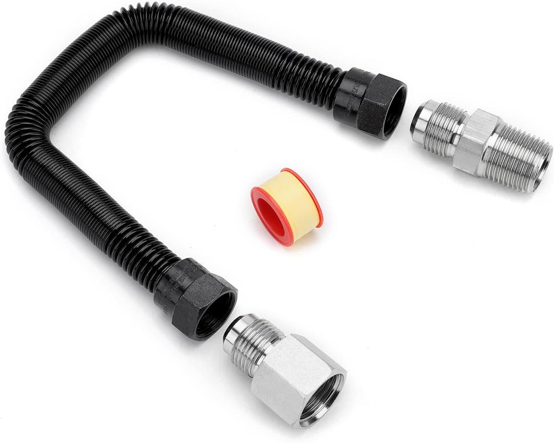 Stanbroil 1/2" OD x 3/8" ID 12" Non-Whistle Flexible Flex Gas Line Connector Kit for NG or LP Fire Pit and Fireplace