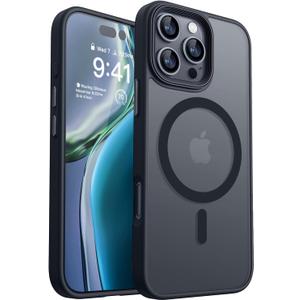 CANSHN Magnetic Compatible with iPhone 16 Pro Max Case [Compatible with Magsafe] [Translucent Matte] Slim Thin Shockproof Protective Bumper Phone Case Cover 6.9 Inch - Black
