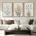 Anyzal Extral Large Botanical Framed Wall Art 24x36 Inch Neutral Floral Canvas Wall Decor Minimalist Beige Wildflower Painting for Living Room Bedroom Dining Room Set of 3