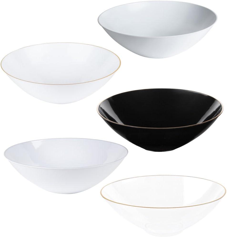 16 oz White with Gold Rim Party Bowls - Disposable Plastic Bowls, Bulk Case of 120 - Catering, Parties, Restaurant & Food Service