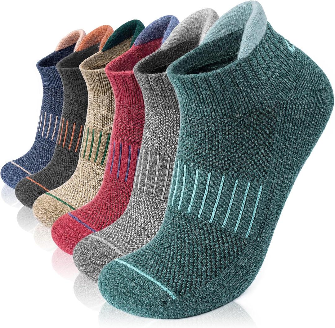 Lapulas Merino Wool Ankle Hiking Running Socks for Men Women Breathable Compression Thick Athletic No Show Socks 6 Pairs (Large)