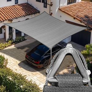 Amgo Heavy Duty 20' x 24' Grey Sun Shade Rectangle Pro Ring Shade Sail, 260 GSM Commercial Grade UPF50 Sunshade, Reinforced Corners & Edges -  (We Make Custom Size) (Gray)