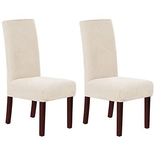 H.VERSAILTEX Stretch Dining Chair Covers Set of 2 Chair Covers for Dining Room Parsons Chair Slipcover Chair Protectors Covers Dining, Feature Textured Checked Jacquard Fabric, Natural