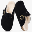 Womens Fur Lined Suede Clogs Mens Fuzzy Leather Mules Cork Footbed Slip On Winter Potato Shoes with Arch Support 43