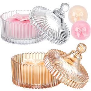 Tioncy 4 Pcs Large Body Powder Puff and Container Extra Large Body Powder Puff Dish Soft Washable Reusable Fluffy Makeup Sponge Wet Dry(Simple,Clear and Amber)