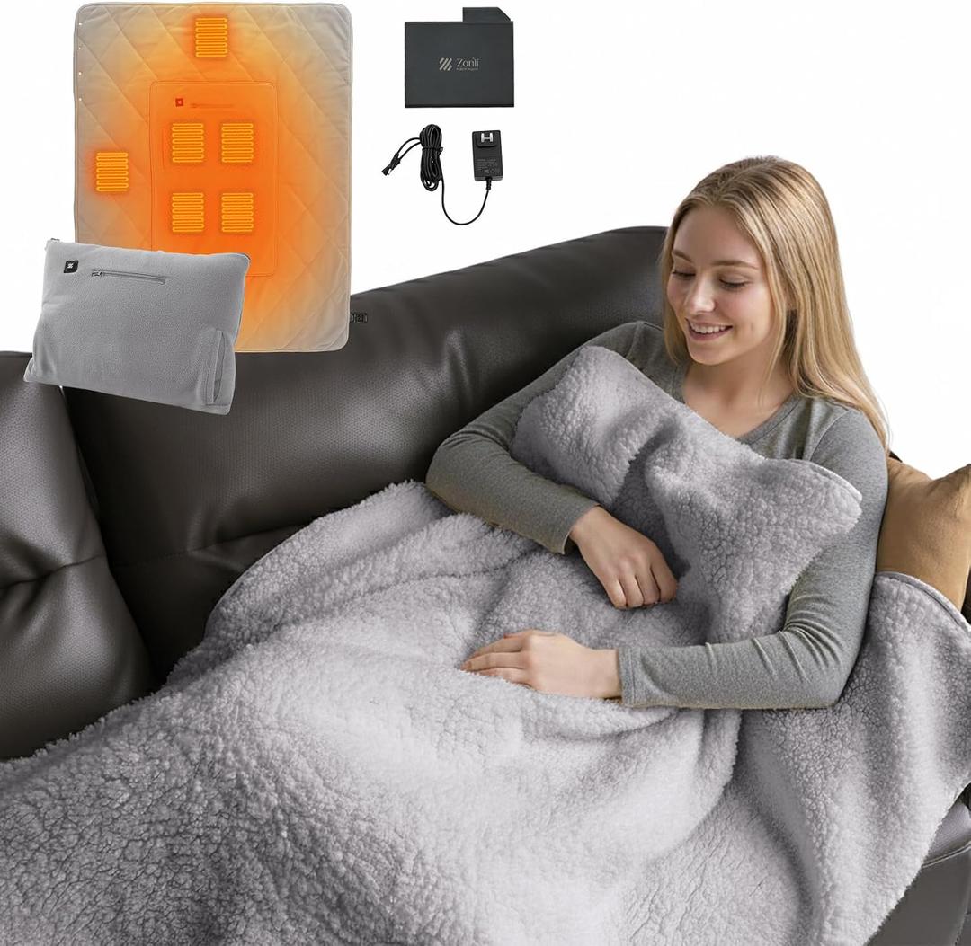ZonLi Heated Blanket, Portable Battery Operated Blanket, 10000mAh Large 50"x60" Cordless Rechargeable Electric Throw for Adults, Camping, Car Travel & Home Use