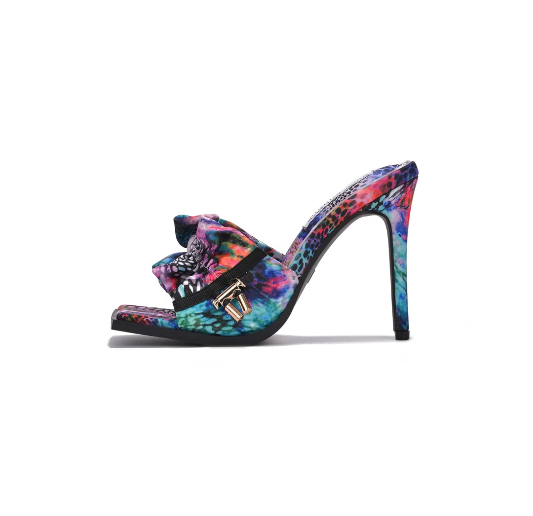 Cape Robbin Women's Stiletto Heel Mules - Square Open Toe Slip-On Ruched Heels (Iliana) - Animal Print Size 8.5