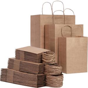 FACEBAG 90-Pack Brown Kraft Paper Bags with Handles Bulk, Assorted Sizes Gift BagsGroceryRetailPartyBirthdayShoppingBusinessGoodyCraftMerchandise Take Out Sacks