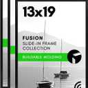 Americanflat 13x19 Picture Frame with Polished Front Cover - Set of 3 - Slide-In Photo Frame with Buildable Molding - Fusion Collection - Picture Frames for Wall Display - Black