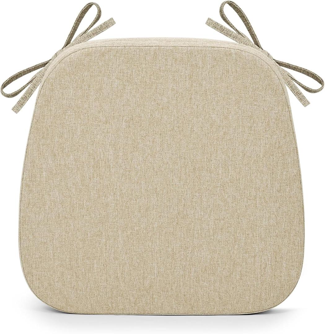 Shinnwa Kitchen Chair Cushion, Non-Slip Dining Chair Cushion with Detachable Straps and Machine Washable Cover, 17x16x2in, Beige