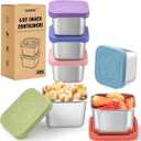 SANEXC 6 Oz Stainless Steel Snack Containers for Kids - 6 Pack Metal Food Containers with Lids Silicone Easy Open 100% Leak Proof BPA Free Reusable Baby Lunch Box for Daycare Travel and Office, 2.36" L x 2.36" W x 2.17" H