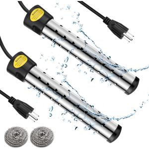 Treela 2 Pcs Immersion Water Heaters Portable Electric Submersible Pool/Hot Tub Heater with 304 SS for Bathtub, Bucket, Basin 5 Gallon Water in Minutes(Black,2000W)
