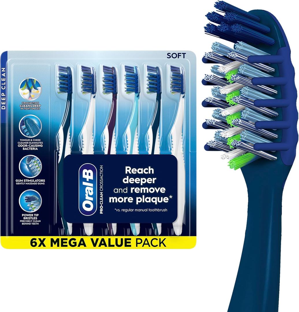 OralB Pro Clean Cross Action Toothbrushes, Deep Plaque Removal, 6 Count
