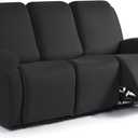 TAOCOCO Recliner Sofa Slipcover, 3 Pieces Polyester Fabric Stretch Sofa Covers for 3 Seat Reclining Couch, Soft Washable Furniture Protector with Pockets (3 Seat, Black)