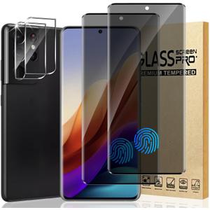 2+2 Pack for Galaxy S21 Ultra Privacy Screen Protector and Camera Lens Tempered Glass, Touch Sensitivityt,3D Full Coverage, HD Bubble Free Anti-Spy Glass Film, for Samsung Galaxy S21 Ultra 5G (6.8 Inch)