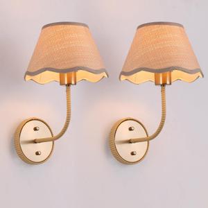 Boho Wall Sconces Set of Two Rattan Wall Lamp Rustic Brass Wall Mount Light Hardwire Wall Sconces Lighting for Bedroom Living Room Hallway Vanity Stairway, E26 Base, 2 Pack