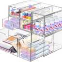 Desk Organizer with 7 Drawers, FODIENS 7 Packs Acrylic Stackable Desktop Storage Drawers Makeup Organizer, Clear Craft Storage Box Cabinets for Office Vanity Countertop Bathroom Bedroom