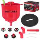 BILITOOLS No-Spill Coolant Funnel Kit - 12PCS Specialized Radiator Flush & Burping Funnel Kit with 5 Adapters, Compatible with GM & Ford, Leak-Proof & Air Bleeding Radiator Fill Funnel, Thickened Set