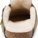 Mens Womens Fur Lined Clogs Suede Slip on Mules Warm Plush Fleece Lining Winter House Slippers Comfort Footbed with Arch Support and Adjustable Buckle, Beige 12 Women/11 Men