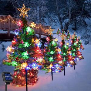 Upgraded 4 Pack Solar Christmas Tree Outdoor Christmas Decorations Lights, Solar Garden Decor Stake Lights Xmas Tree, Lights for Christmas Yard Patio House Decor  