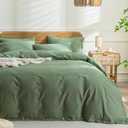 JELLYMONI Cotton Duvet Cover Queen Size - Green Comforter Cover with Button 100% Washed Cotton 3PCS Breathable Soft Solid Bedding Set Duvet Cover 9090in & 2 Pillowcases (NO Comforter)