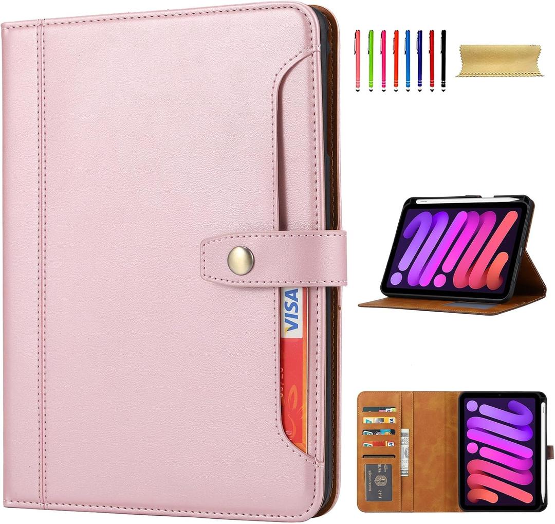 Flip Case for Apple iPad mini 7th Gen (A17 Pro)/ iPad mini 6th Gen 8.3", with Pencil Holder Smart Cover Auto Sleep Wake Protective Documents Pocket Stand Snap Closure Case for iPad mini 7 6, Rosegold
