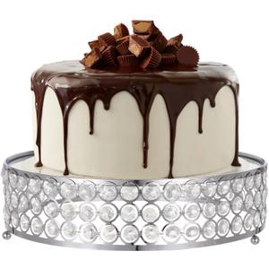 Homaisson Silver Cake Stand - 12 inch Metal Cake Display Stand with Crystal Beads,Large Mirrored Finish Dessert Display Plate, Cupcake Serving Tray, for Wedding, Party,Celebration
