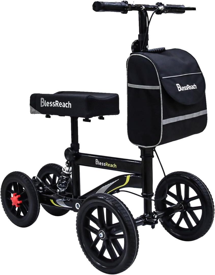 All Terrain Steerable Knee Scooter Crutch AlternativeDeluxe Medical Scooter Double Handbrake,for Adults Injured Ankle & Foot Recovery Scooter in Black