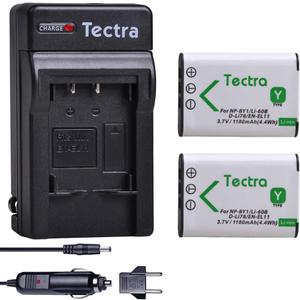 Tectra 2-Pack Battery and Charger Kit for NP-BY1 EN-EL11 LI-60B D-Li78 Compatible with Nikon Coolpix S550 S560 Sony Action Cam Mini HDR-AZ1VR AZ1 AZ1V AZ1VR Olympus FE-370