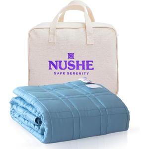 Cooling Weighted Blanket for Adults, 20 lb Queen (60"x80") Bamboo Viscose Weighted Blanket, Silky-Soft, Heavy, Oeko-TEX Certified, 7-Layer Design, with Travel Bag Blue