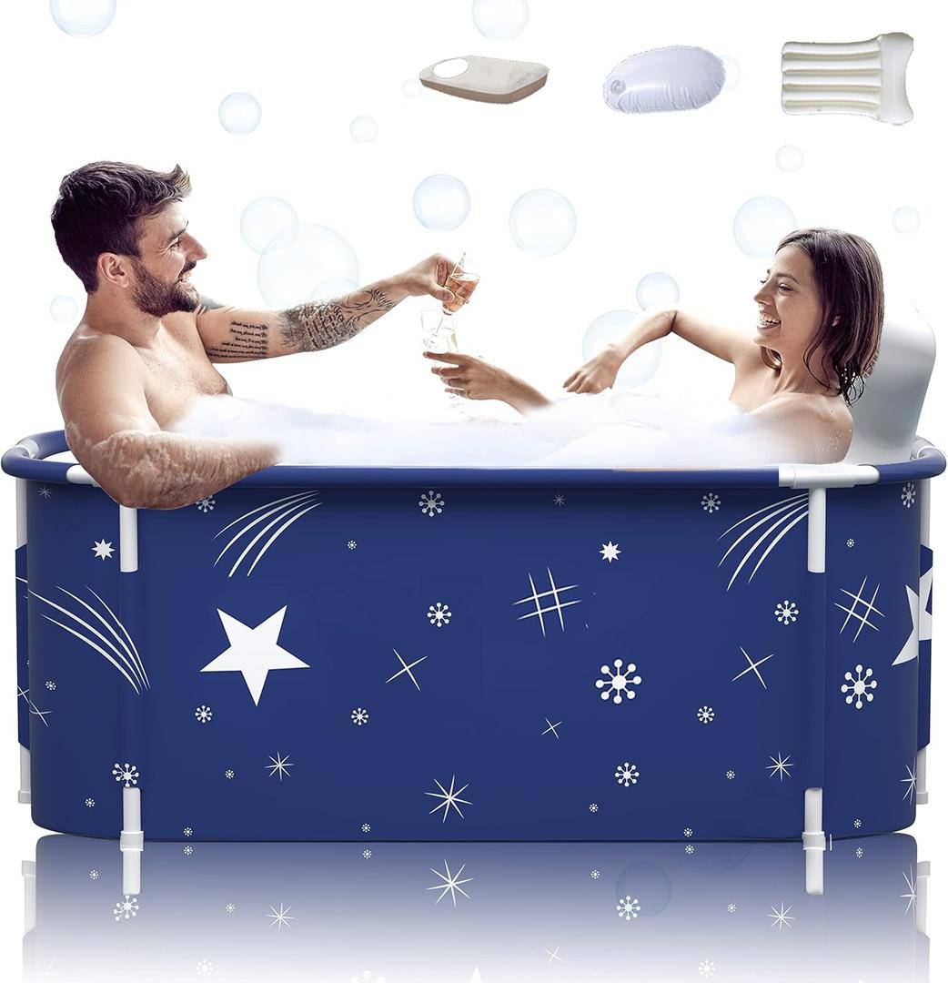 53" Extra Large Portable Foldable Bathtub with Cover for Adult, Family SPA Soaking Tub for Small Bathroom, Thicken Multiple Layer Bathtub with Lid for Shower Stall (53" Stars Style)