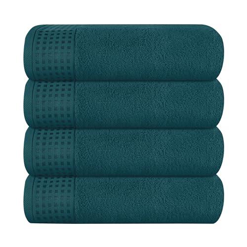 GLAMBURG Ultra Soft 4 Pack Oversized Bath Towel Set 27x54 inches, 100% Cotton Bath Towels, Highly Absorbant Compact Quickdry & Lightweight Towel, Ideal for Gym Travel Camp Pool - Teal