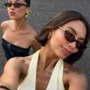 Retro Oval Sunglasses for Women Chic Cat Eye 90s Sunnies Lightweight Narrow Shades Trendy UV protection Sun Glasses (Brown Frame - Brown Lens)