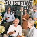 50 is Fine When You Look 39 Pre-Strung Banner for 50th Birthday Decorations Black