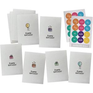 Minimalist Happy Birthday Note Cards Set - 24 Blank Greeting Cards with Envelopes & Colorful Seals