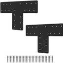 2 Pcs T Post Bracket,16.9"x 5" T Flat Mending Plate with Black Powder-Coated Joining Brackets, Connecting Brackets, T Shape Strap Plate Fit 6x6,8x8, for Repair House,Pavilion,Truss framing