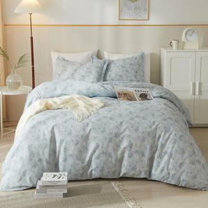 Blue Floral Comforter Set for King Bed Blue Flowers Comforter King Set,Boho Style Comforter with 2 Pillowcases,Shabby Chic Bedding Comforters for All Season,Comfy,Fluffy