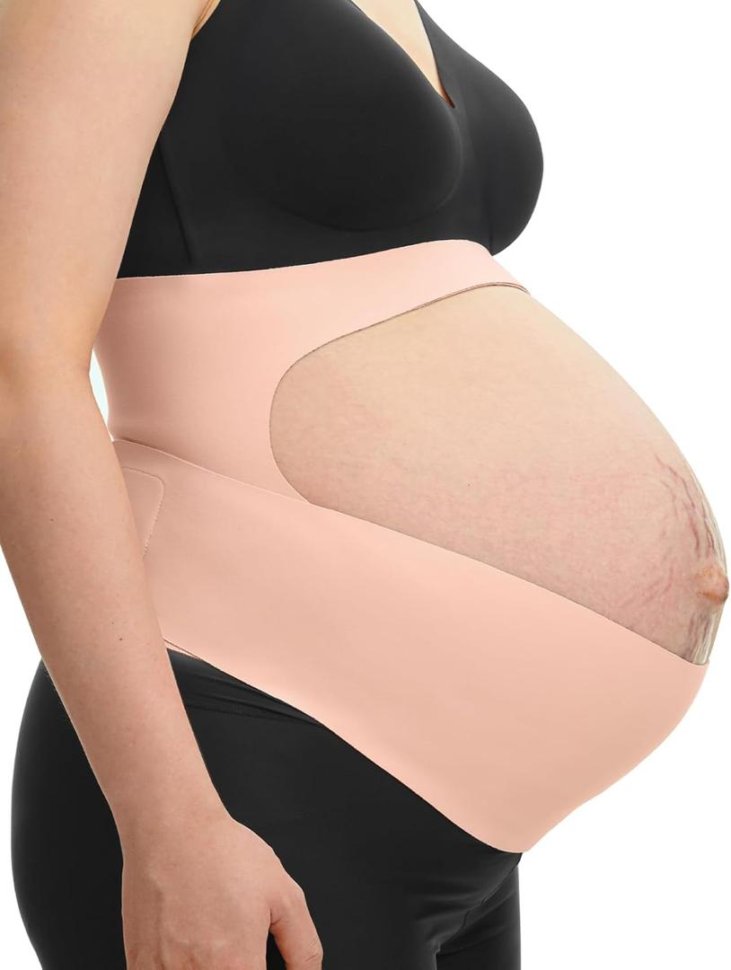 Momcozy Pregnancy Belly Band, CozySupport Ergonest Maternity Belly Band, Invisible Pregnancy Belt for Back, Abdomen, Waist (X-Large, Oyster Pink)