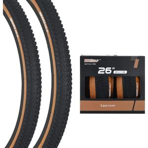 BWSHLF Replacement Mountain Bike Tires, 20/24/26/27.5/29Inch Size, 2 Pack Black Folding MTB Bicycle Tire, Black/Brown Side