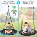 SereneLife Saucer Swing with Tree Hang Kit, 40 Outdoor Tree Swing, 2 Adjustable Hanging Rope Straps and Center Swivel Spinner for Kids (Black)