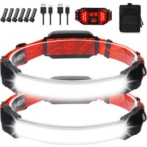 Rechargeable Headlamp,Super Bright 1500 Lumens 6 Modes Head Lamp Led Rechargeable with Tail Red Light,Wide Beam Led Headlamp Waterproof for Adults Outdoor Camping Hiking Hunting Accessories