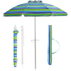 Gymax 6.5Ft Beach Umbrella w/ Tilt Mechanism Sand Anchor Carrying Bag Blue + Green